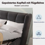 Upholstered Bed 90x200cm Pneumatic Storage Slatted Base - Linen Grey
