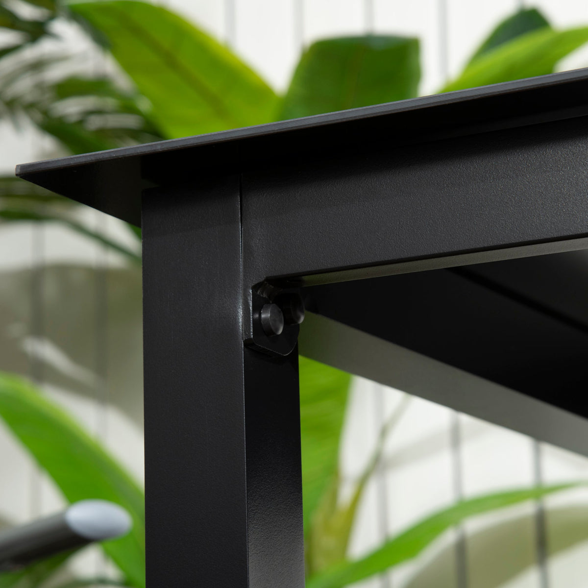 Square Garden Table 80x80cm, 4-Person Tempered Glass Top, Black Aluminum