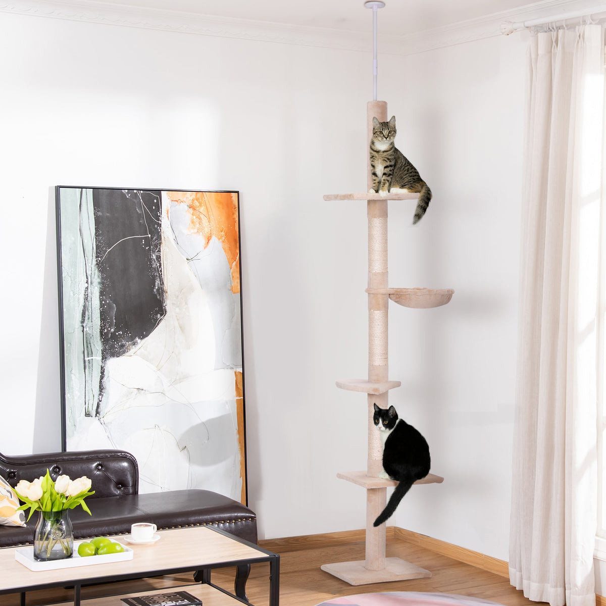Cat Tree, Height Adjustable Climbing, Sturdy, Beige