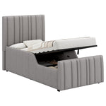 Upholstered Single Bed 90x200cm with Storage - Grey Linen