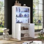Sofa Sideboard Tall Cabinet, Display Storage with LED Lights, Tempered Glass, 100 x 35 x 170 cm, High-Gloss