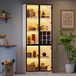 Display Cabinet 80x35x200cm Tall Cabinet Bookcase Wine Rack with Double Doors, Glass/LED
