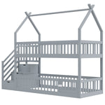 Bunk Bed, 90x200 Children's Single with Roof, Ladder & Storage Drawers, Solid Wood Gray