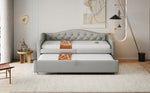 Upholstered Bed Pull-out Sofa Bed, 90 x 200 cm, USB Port, Linen Fabric, Grey