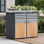 Garbage Can Enclosure with Ventilated Storage, Lockable Double Doors and Planting Area, Galvanized Steel