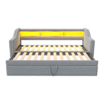 Upholstered Sofa Bed Extendable 90/180x190cm Storage LED USB - Light Grey