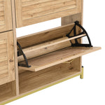 Shoe Cabinet Modern 4 Door Wooden Slat Metal Frame - 108.5x24x100cm