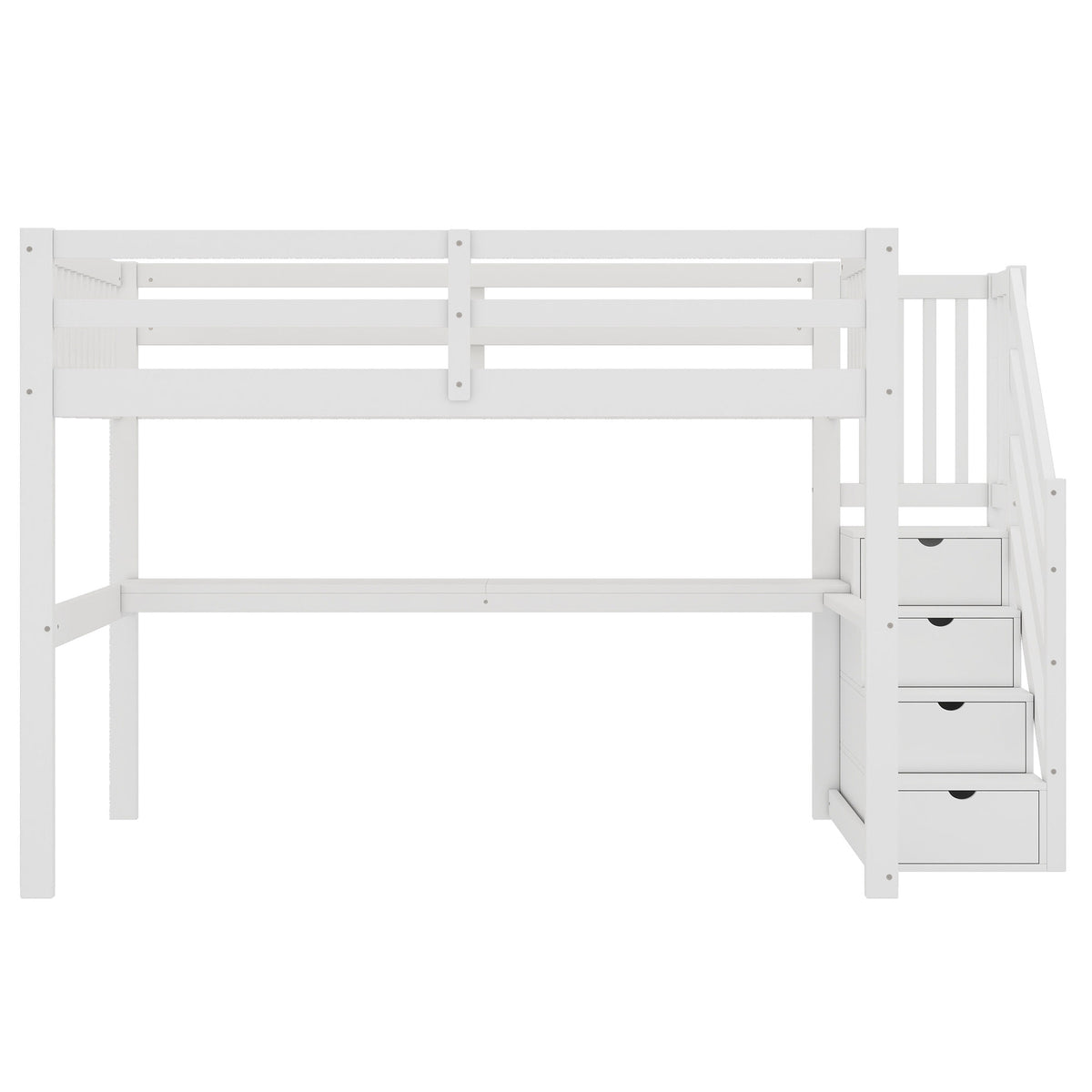 Children's Loft Bed 140x200cm with Storage Drawers & Desk, White