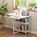 Folding Dining Table, Portable for 2-4 People with Open Shelves, White