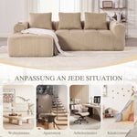 Compact Sofa Modular Side Pocket Cup Holder 3 Cushions - Corduroy Khaki