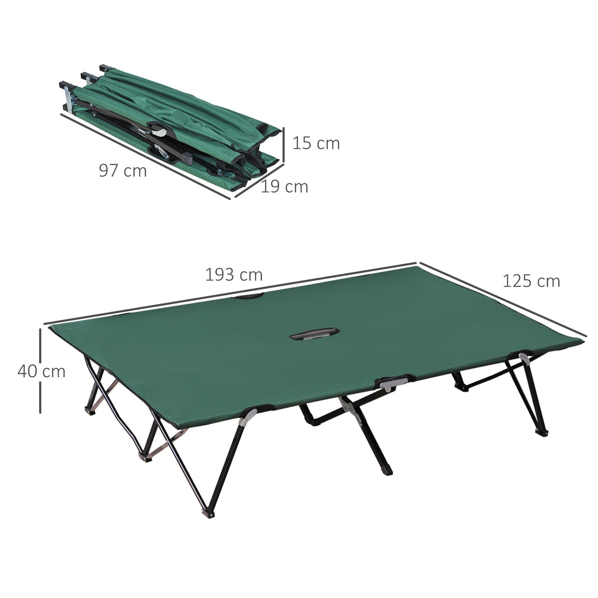 Camping Bed, 2 Person Folding with Carry Bag, Oxford Green Black