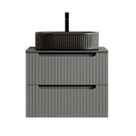 Floating Bathroom Vanity Unit with Oval Sink and Sintered Stone Top, Dark Grey