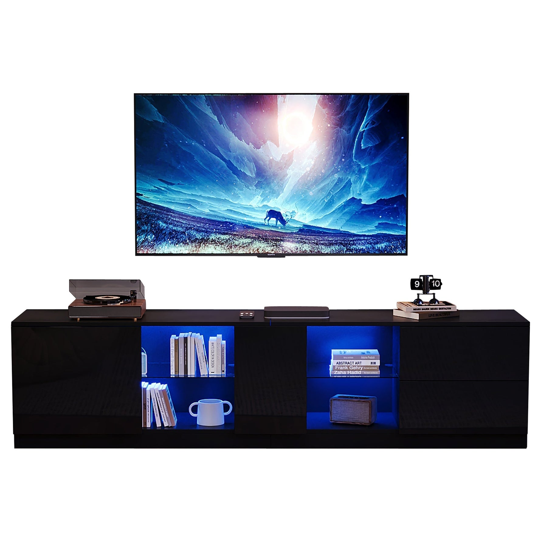 Lowboard TV Stand High-Gloss with LED Lighting 160cm for 65" TV Black