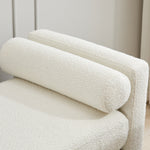 Elegant Upholstered Bench, Daybed Ottoman with Wood Legs and 2 Bolster Pillows, Ivory Boucle