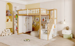Loft Bed 90x200cm Storage Wardrobe Ladder - White + Raw Wood Finish