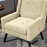 Armchair Mid-Century Modern Buttoned Suede Solid Wood Legs