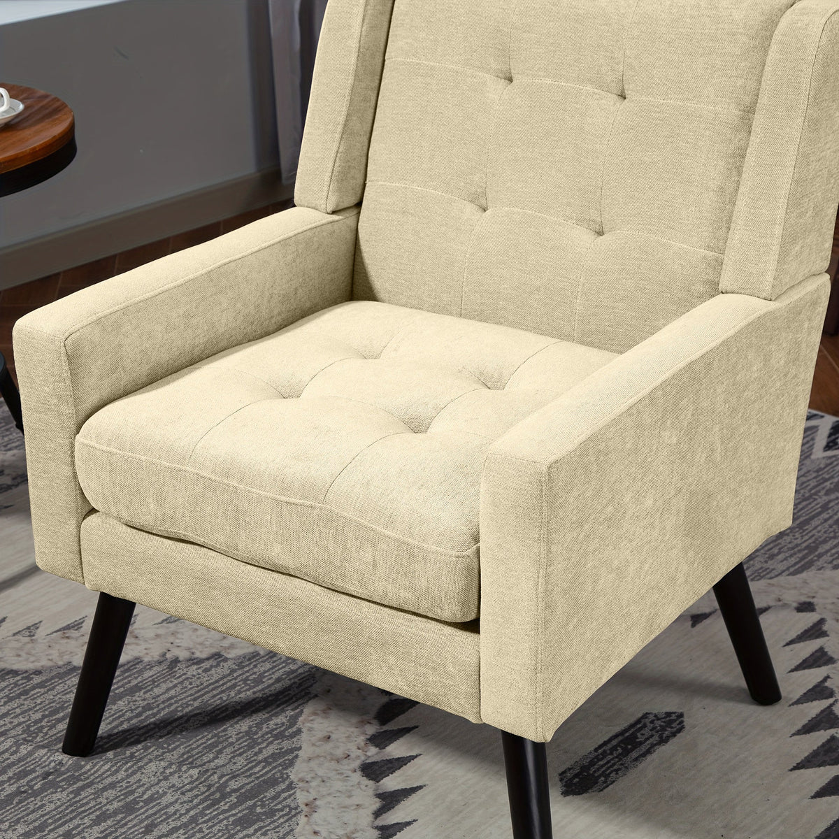 Armchair Mid-Century Modern Buttoned Suede Solid Wood Legs