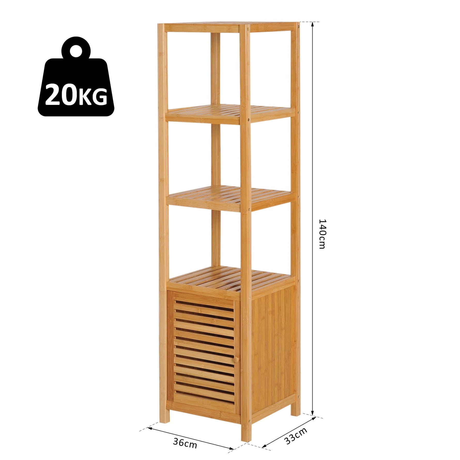Bathroom Cabinet, 3 Open Compartments, Toilet Storage, Bamboo