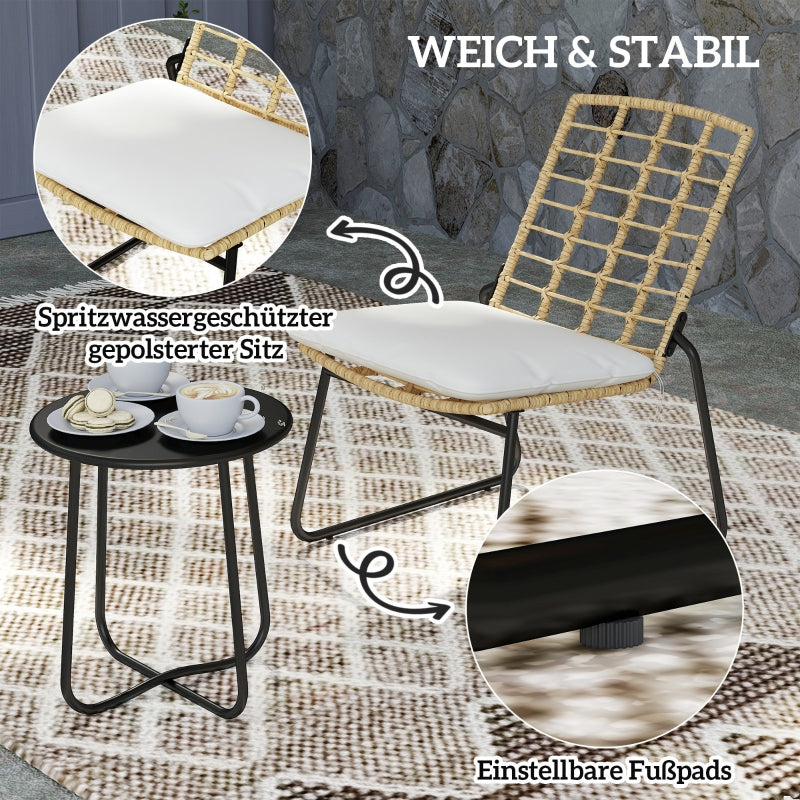 Rattan Garden Furniture Set, 2-Person 3-Piece Stackable, Beige & Brown