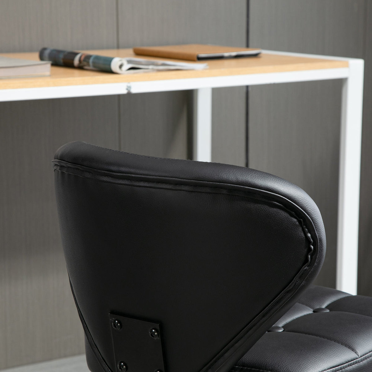 Rolling Stools, Set of 2, Swivel, Height-Adjustable, Dark Grey Faux Leather & Steel