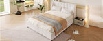 Upholstered Platform Bed 140x200cm with Slatted Base, Velvet Beige
