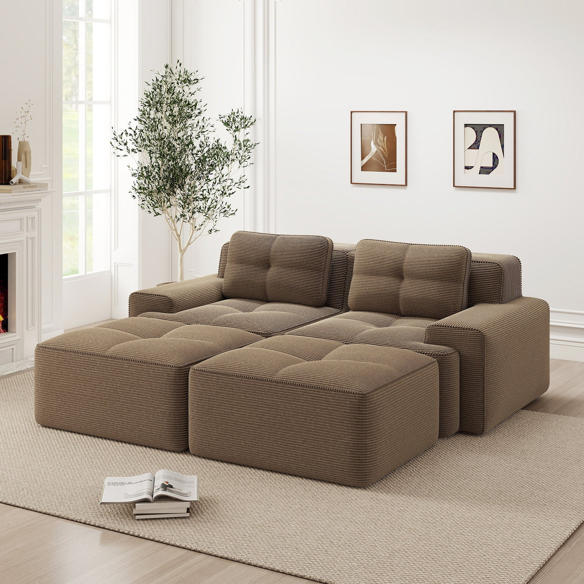 Cloud Modular Sofa U-Shaped Ottoman 2-Seater Deep Seat - Corduroy Brown