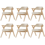 Set of 6 Solid Wood Folding Dining Chairs, Comfortable Padded High Back Portable Seating, Beige Linen