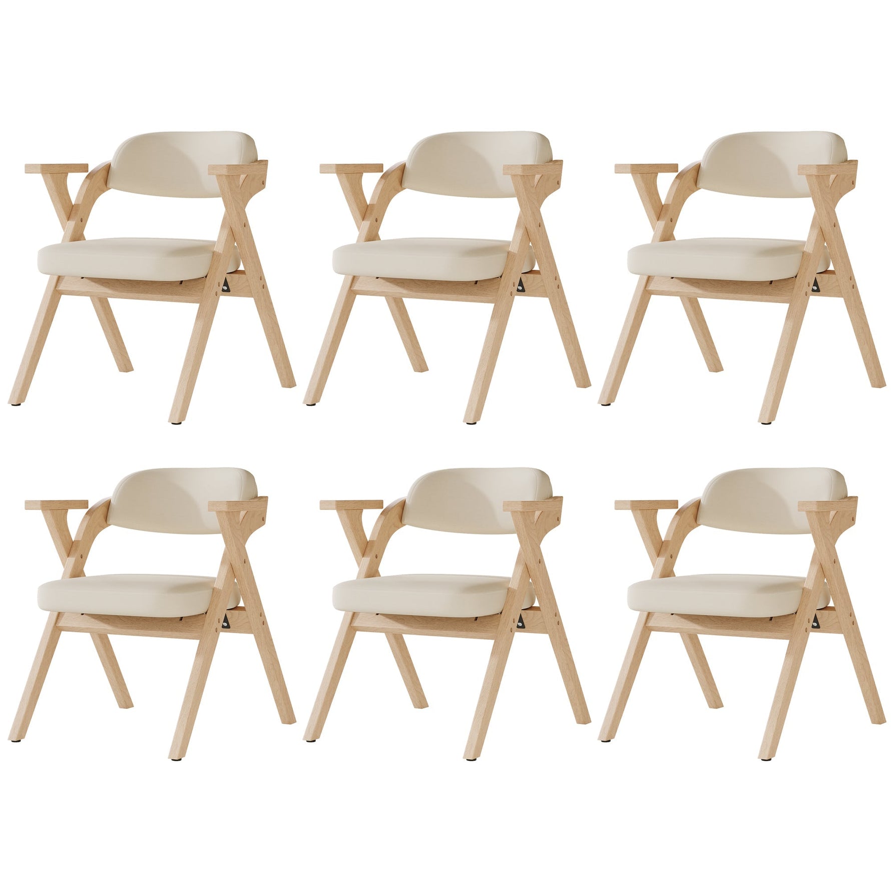 Set of 6 Solid Wood Folding Dining Chairs, Comfortable Padded High Back Portable Seating, Beige Linen