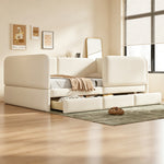 Upholstered Children's Bed 140x200cm with Drawer, Beige Velvet