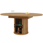 Extendable Round Dining Table, Oval Extension for 6 People, Walnut and Black