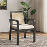 Dining Chair Set of 2 Rattan Backrest Rubberwood Legs - Velour Fabric