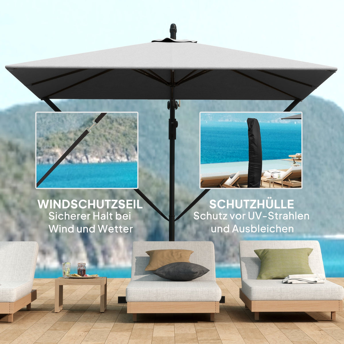 Cantilever Parasol Ø260 cm UV 50+ Water-Repellent, Tiltable, Grey