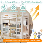 Children's Bunk Bed with Desk, Wardrobe and Shelves, 90x200cm, White