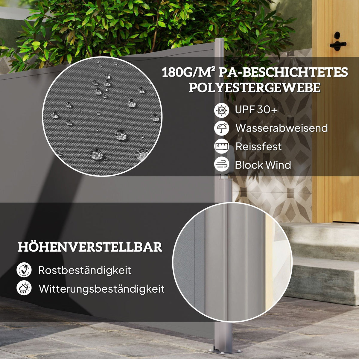 Side Awning, Extendable Privacy Screen, Wall Bracket, 300x140cm, Dark Gray