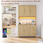 Kitchen Sideboard Buffet 183cm LED Charging Station 3 Drawers Gold Handles