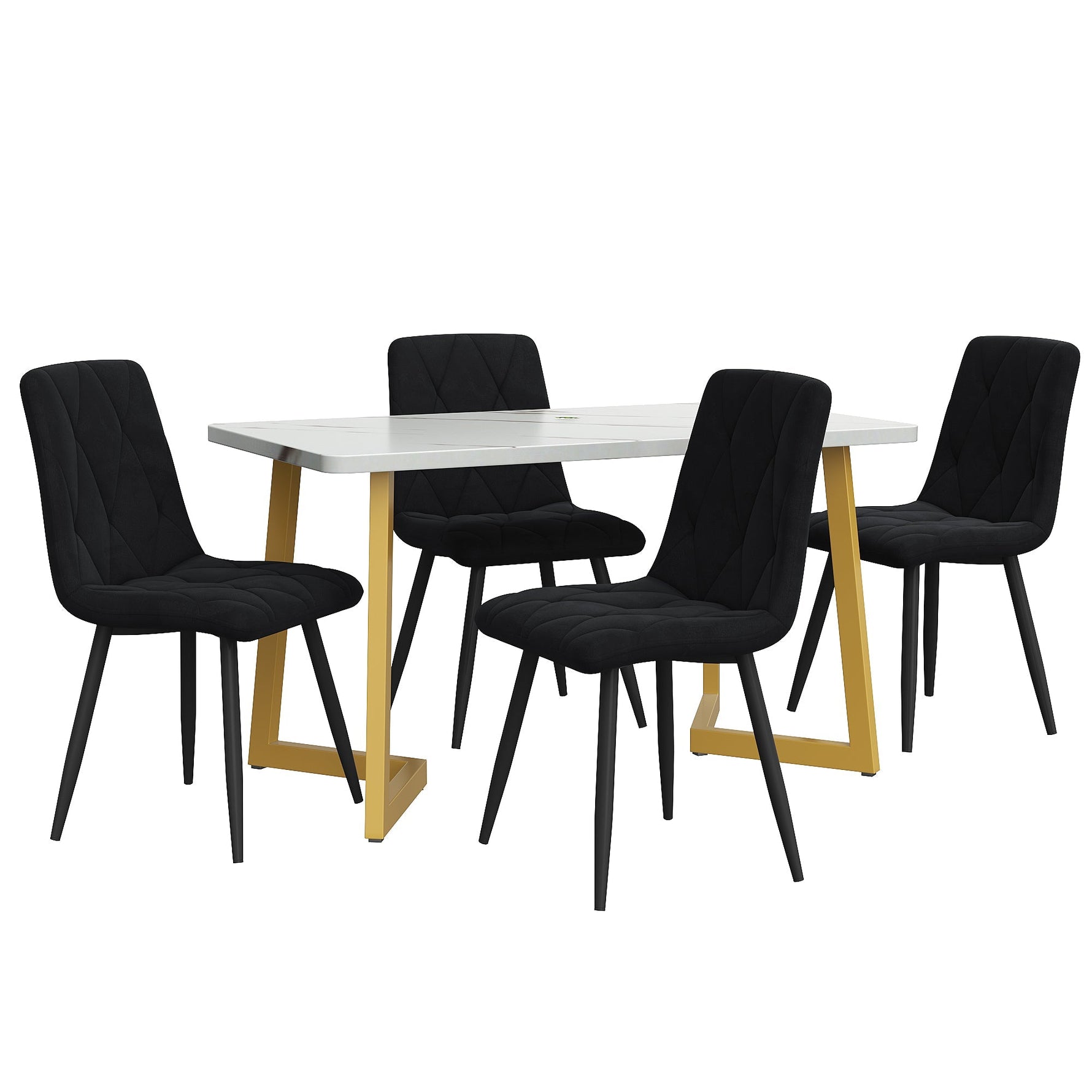Dining Set 5-Piece Rectangular 117x68cm Black Twill Velvet/Gold Legs