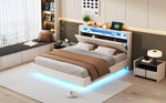 Upholstered Bed 160x200 cm with USB & LED Light, Beige Linen