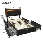 Bed Frame, LED, 4 Drawers, Adjustable Headboard, Single 90x200cm, PU Black