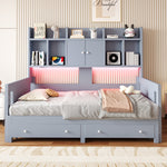 Extendable Sofa Bed with Storage & LED Lighting, Grey Wood