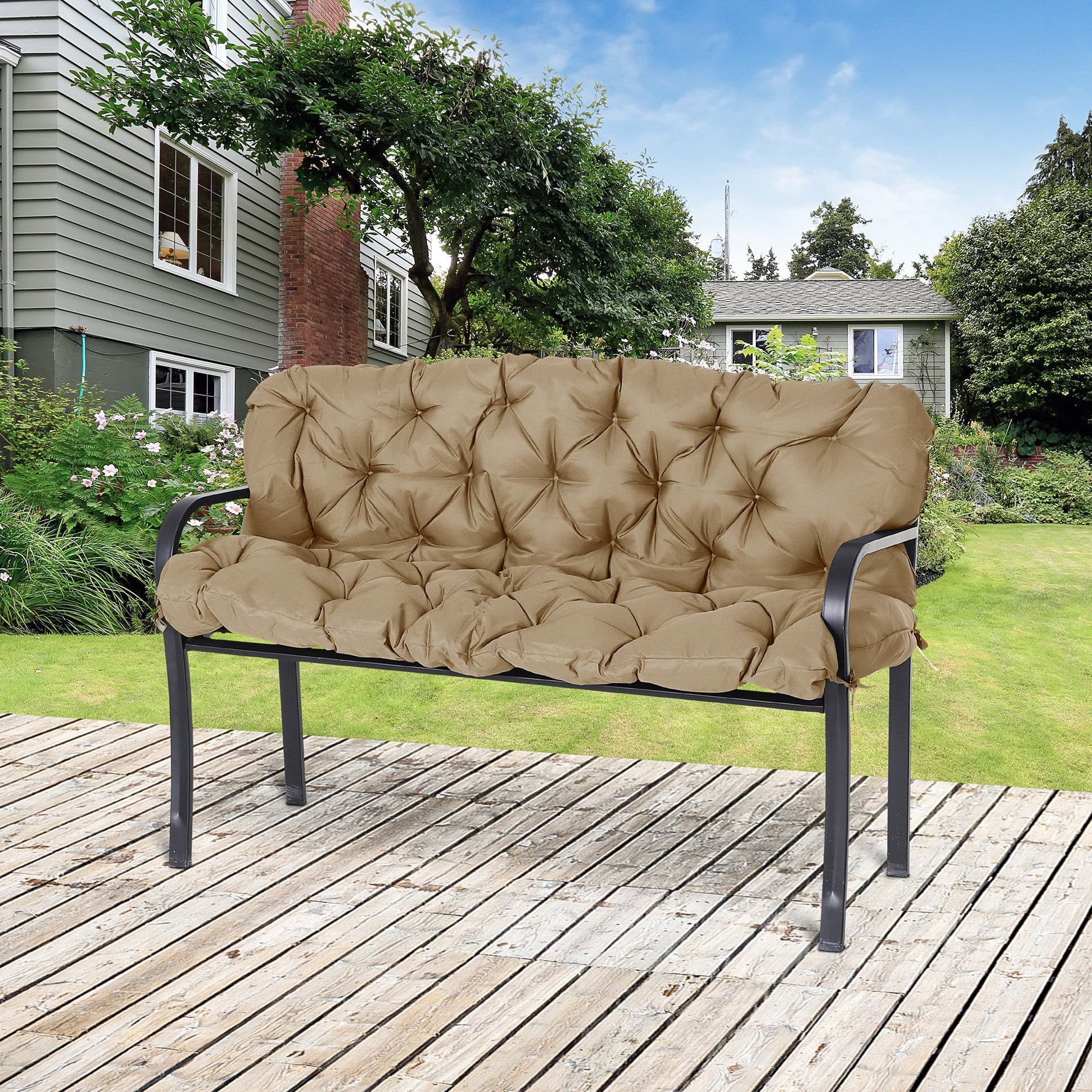 3-Seater Bench Cushion 150x98x8 cm with Ties, Khaki