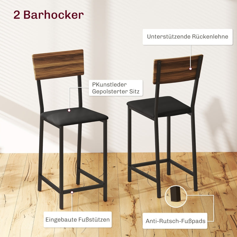 Bar Table with Stool Set, 3-Piece Folding Kitchen Table with Wine Rack, Steel Frame, Brown