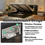 Upholstered Bed 180x200cm Hydraulic Storage USB/Wireless Charging LED Lamp - PU Black