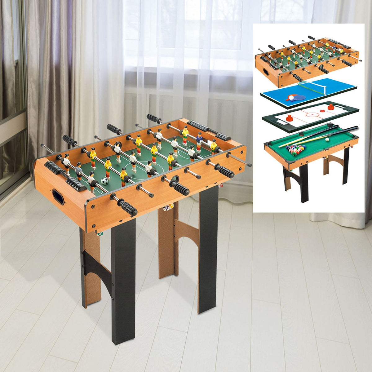 Multi-Game Table, 4-in-1 Football Hockey Table Tennis Billiards, MDF