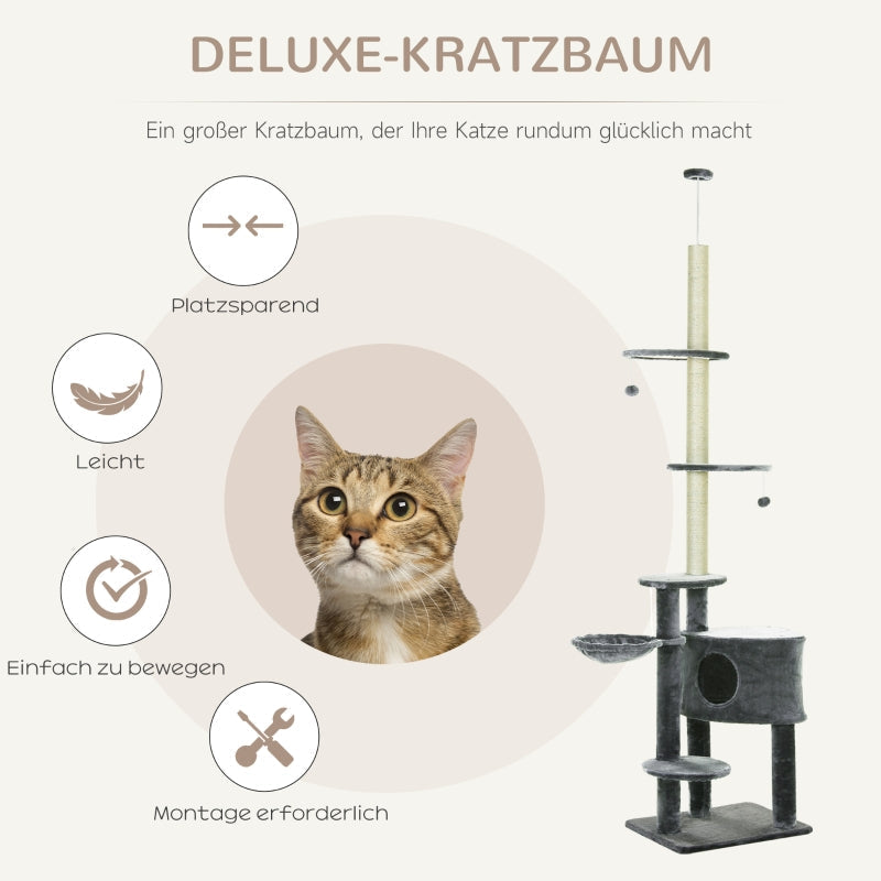 Cat Tree, Multi-Level with Play Balls, Hammock, Sisal Posts, Dark Grey