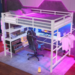Loft Bed 140x200cm LED Desk USB/Power 3 Drawers Stairs - White