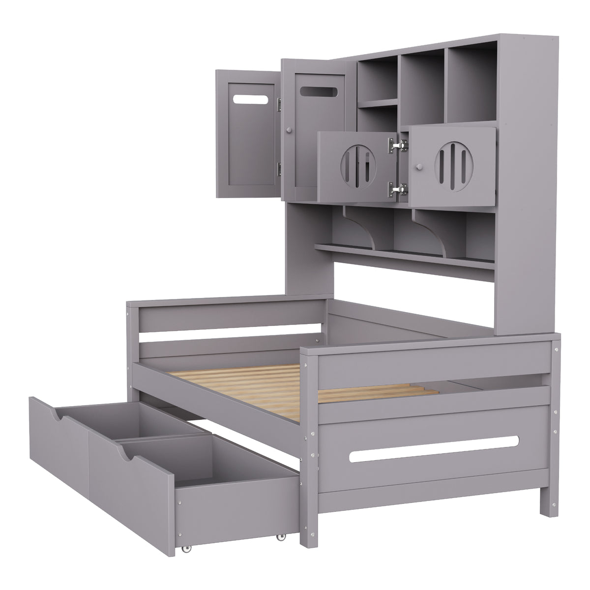 Wooden Sofa Bed 90x200 cm with Large Storage Drawer, Grey