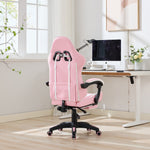 Gaming Chair Ergonomic Racing High-Back Swivel with Footrest & Lumbar Support Leather White & Pink