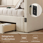 Upholstered Daybed Sofa Bed Extendable 90x200cm Storage Drawers USB Port Beige Linen