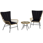 Rattan Seating Group, 3-Piece with 2 Chairs & Side Table, Tempered Glass