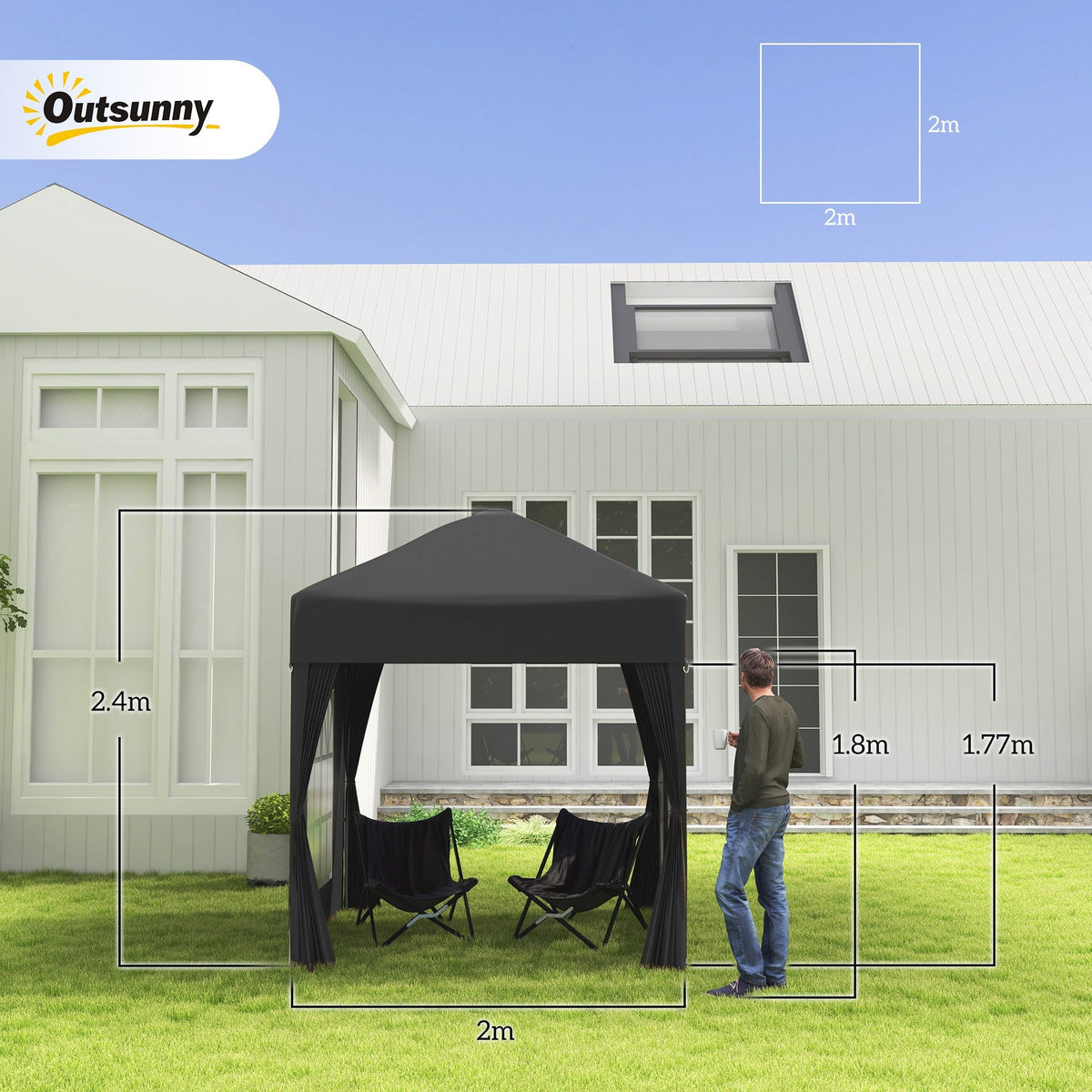 Folding Pavilion 2x2m 4 Side Panels Windows UV Protection Steel Oxford Black